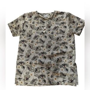 Vintage Floral Top-Made in Hong Kong Top- size Large- Gorgeous Print